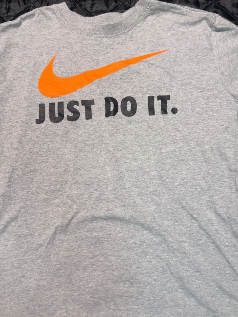 Nike Light Gray Tee with Orange Swoosh and Black 'Just Do It.' Graphic